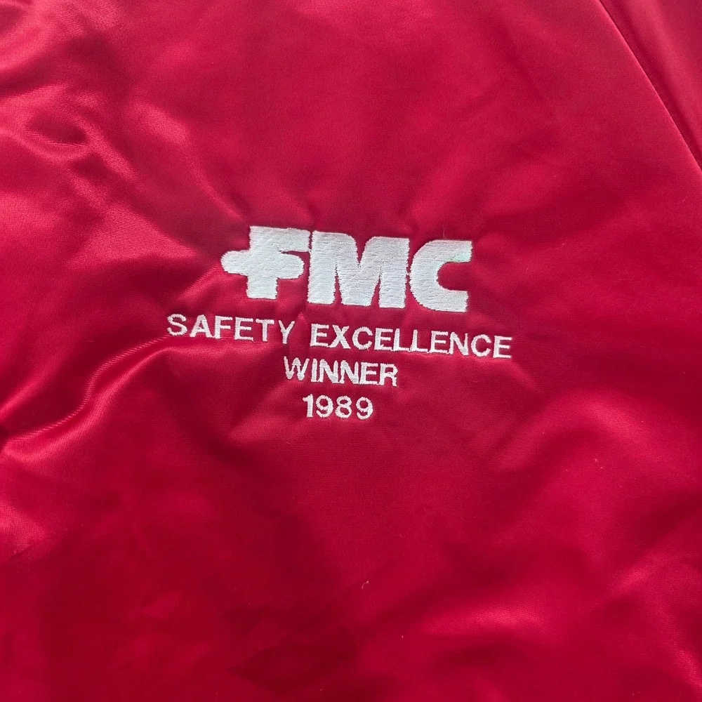 Chalk Line Red FMC Safety Excellence Winner 1989 Satin Bomber Jacket Mens XL